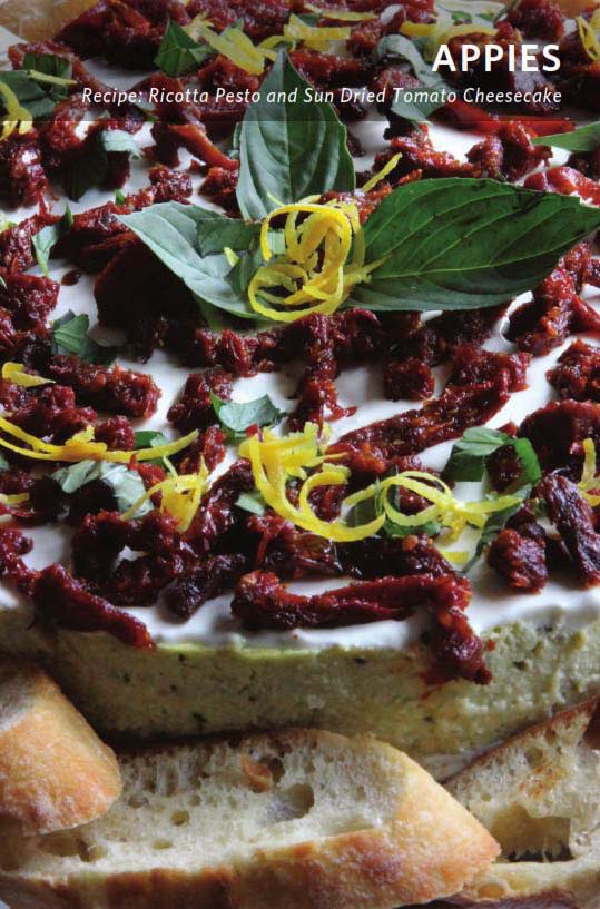 Ricotta Pesto and Sun Dried Tomato Cheesecake.